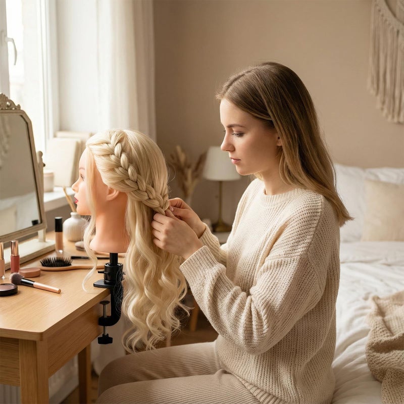 Beauty Star Mannequin Head, Beauty Star 24 Inch Creamy-White Long Hair Styling Training Head Manikin Cosmetology Doll Head with Clamp Stand and Accessories (Suitable for Straightening, Curling, Perming) - Image 5